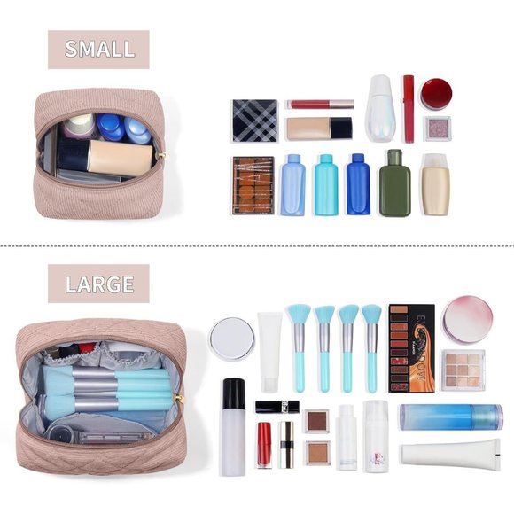 MAANGE Women Cosmetic Purse Corduroy Makeup Pouch Cute Makeup Bag Coffee 2Pcs - Picture 4 of 6